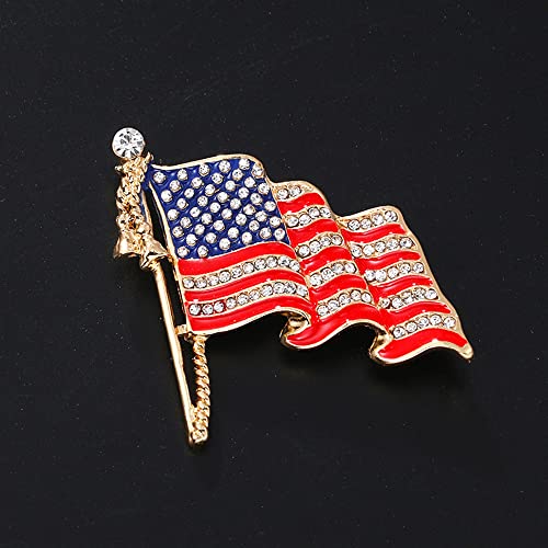 Image of USA Flag Lapel Pin Cute Rhinestone Painting Oil Enamel Brooch Crystal Flagpole Bag Clothes Fashion Jewelry American Flag Badge