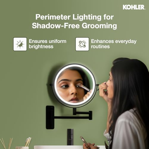 Image of Kohler ML Edge Detailing Lighted Mirror with 3X Magnification | Extendable Frame | Battery Operated, 3 Color Temperatures | Double Sided Mirror for Shaving, Makeup | 3 Yrs Warranty, 460 mm(18 inches)