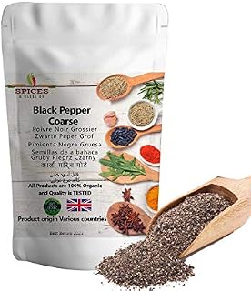 Ground Black Pepper Coarse Premium Quality by Spices&herbsuk - Cracked Black Pepper Improves Metabolism, Promotes Absorption of Nutrients - Coarse Ground Black Pepper Perfect for Healthy Diets - 100g