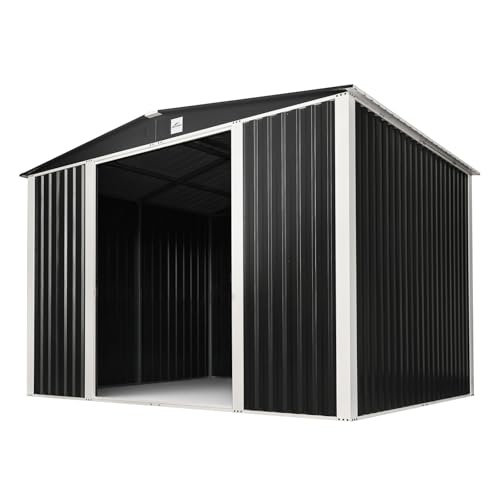 【営業所止め限定】シェッドワールド 物置 屋外 大型 倉庫 幅300奥行240高さ205cm 強化フレーム 鍵付き おしゃれ メタルシェッド 引き戸 10x8フィート ダークグレー - シェッドワールド - 商品画像