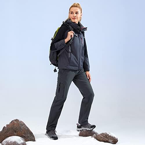 Calça feminina de neve forrada com lã de inverno, impermeável, macia, isolada, acampamento, viagens e esqui