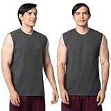 Fruit of The Loom Men's Eversoft Cotton Sleeveless T Shirts, Breathable & Moisture Wicking with Odor Control, Sizes S-4X, Muscle-2 Pack-Black Heather, XX-Large