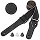 Philorn Gitarrengurt Verstellbarer Echtleder Enden Jacquard Weave Bassgurt für Akustik/Elektrik/Gitarren, Geschenk für Erwachsene & Kinder (Schwarz)