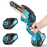 8000mAh Mini Chainsaw Cordless 6 Inch, with 2 Battery & 2 Chains，Powerful Electric Battery Life of 80-100 Minutes Chainsaw, Security Lock, Wood/Tree Saw for Garden Tree Trimming