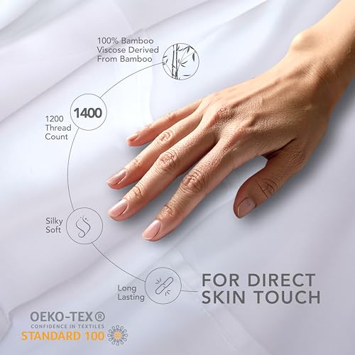 Image of EPITEX Solid 4 Piece King Sheet Set, Viscose Derived from Bamboo, Breathable and Ultra-Soft Bed Sheets Set, Luxurious Hote Bedding for Hot Sleeper, 1400 Thread Count, Deep Pocket Up to 16'', White