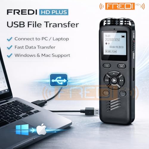 Image of FREDI HD PLUS Voice Recorder 16GB Digital Voice Recorder with LCD Display, 512kbps Clear Audio, Portable Audio Recording Device for Lectures, Meetings, Interviews, Students, Office Use, MP3 Player
