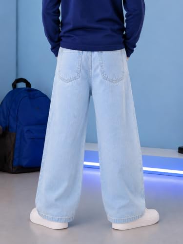 Image of KiddoPanti Boys Baggy Jeans | Stretch Denim Wide Leg Jeans | Elastic Waist Casual Denim Pants | Cotton Blend Loose Fit with 4 Pockets | Kids Street wear | 2-14 Years