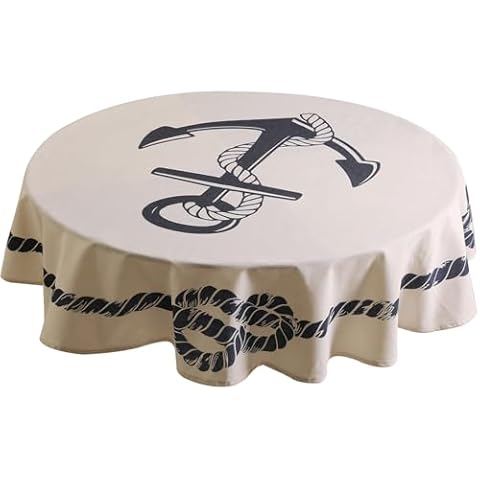 KEY SPRING 51 inch Nautical Theme Anchor Round Tablecloth for Birthday Party, Baby Shower, Beach Mat, Yacht Party, Dining and Coffee Table, Navy Wedding Favors Cover