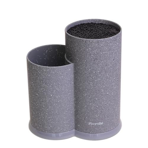 4BIG.fun Bloc à couteaux universel, porte-ustensiles, bac à couverts, accessoire de cuisine, passe au lave-vaisselle, Gris, Plastique robuste, Élégant