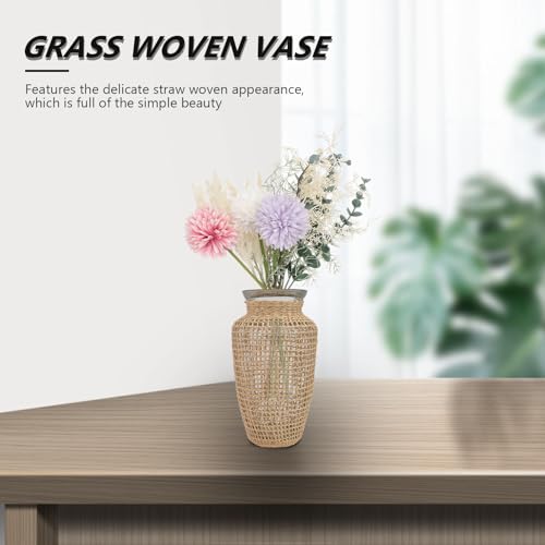 Vase à fleurs en verre pour décoration salon et plantes hydroponiques en rotin - 6