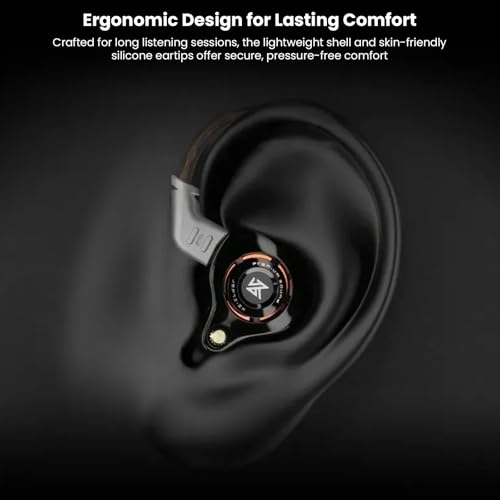 Image of KZ Eldar Wired IEM with Mic, Single Dynamic Driver in-Ear Monitor with HM Graph Signature Tuning, OFC Cable, 0.78mm 2Pin, Deep Bass HiFi Sound for Gaming, Music & Calls (3.5mm (Black with Mic))