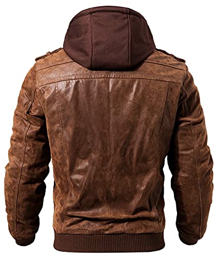 Lederjacke für Herren mit abnehmbarem Hoodie in Braun (Größe L)
