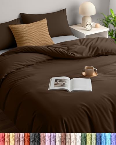 Utopia Bedding Housse de Couette 200x200 cm avec 2 Taies d'oreiller 50x75 cm (Marron) - Parure de Lit 200 x 200 cm - Ensembles de Housses de Couette en...