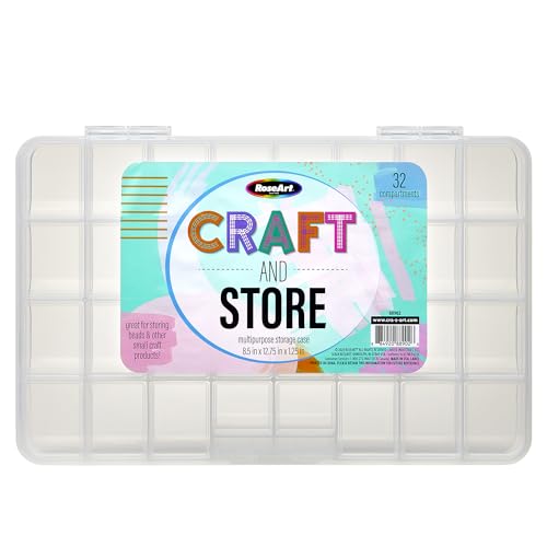 Image of RoseArt Transparent 32 Grid Plastic Storage Box with Fixed Dividers - Organization Container for Loose Beads, Washi Tapes, Jewelry Supplies, Fishing Tackle and More - Made in U.S.A.