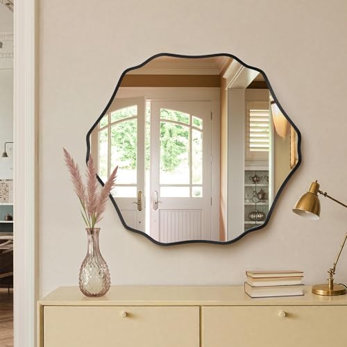 Fahomiss Geometrischer Wandspiegel mit gewelltem Metallrahmen – Form zwischen Rund und Sechseck