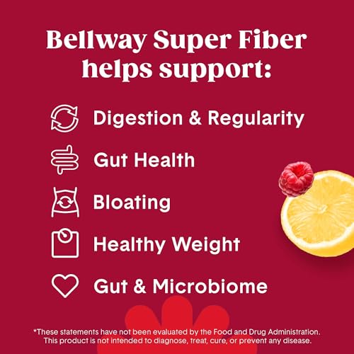 Image of Bellway Super Fiber Powder + Fruit, Sugar Free Organic Psyllium Husk Powder Fiber Supplement for Regularity, Bloating Relief & Digestive Health, Plant-Based, Raspberry Lemon (50 Servings)