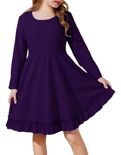 JiAmy Mädchen Kleider Langarm Festlich A-Line Swing Baumwolle...