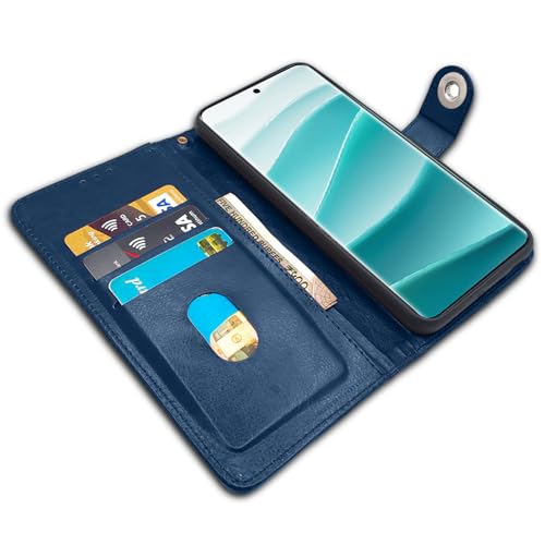 Image of Pikkme Flip Cover Leather Finish | Inside TPU with Card Pockets | Wallet Stand and Shock Proof | Complete Protection Button Flip Case for Redmi Note 14 Pro /Redmi Note 14 Pro Plus 5G(Blue)