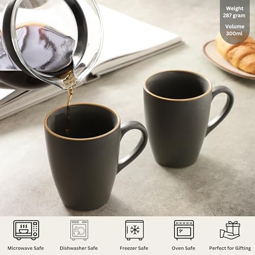 Image of miah decor Tea Coffee Cup Set of 6 300ml Big Grey Ceramic (Porcelain) Premium Tea & Coffee Mugs | Microwave Safe | Elegant Tableware for Home & Office | Ideal for Gifting