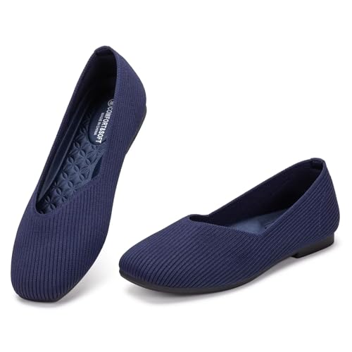 Frank Mully Womens Wide Flat Shoes Square Toe Shoes Knitted Work Flats Comfortable Women Shoes Comfortable Women Shoes2