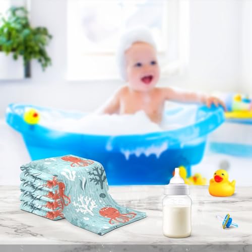 Image of vvfelixl Baby Muslin Washcloths Octopus Swimming Underwater Baby Burp Cloths Cotton Baby Face Towel for Newborn Infants Boys Girls Soft and Absorbent 11.8 X 11.8 in, 3 Pack