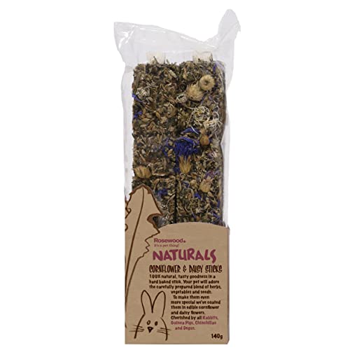Rosewood Naturals Cornflower & Daisy Sticks, Small Animal Treat for Rabbits, Guinea Pigs, Chinchillas, Degus, Hamsters, Gerbils, Mice and Rats, 140g