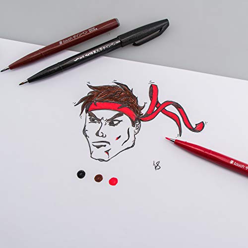 Pentel Arts Sign Pen Touch, Fude Brush Tip, Red Ink, Box Of 12 (Ses15C-B) #TOP4