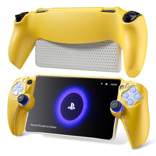 Image of UYIYE Protective Case Compatible with PlayStation Portal Remote Player, Soft Rubber Grip Cover with PreciseThin Fit, Anti-Scratch Shockproof Protection, Comfortable Hold & Cooling Design-Yellow&White
