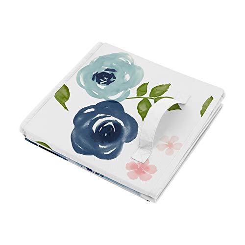 Image of Sweet Jojo Designs Navy Blue and Pink Watercolor Floral Foldable Fabric Storage Cube Bins Boxes Organizer Toys Kids Baby Childrens - Set of 2 - Blush, Green and White Shabby Chic Rose Flower