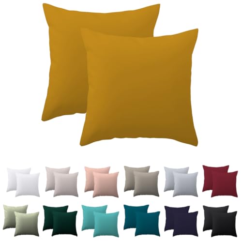 Nesture Funda de almohada de 80 x 80 cm, juego de 2 unidades, 80 x 80 cm, color amarillo, 100 % microfibra con cremallera, suave y no necesita planchado