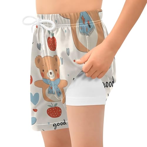 Bolaz Toddler Boys Swimwear Swim Trunks with Compression Liner 4T Bear Strawberry Lovely2