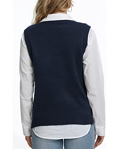 Lailezou Women'S V Neck Knit Sweater Vest Argyle Plaid Preppy Style Sleeveless Crop Knitwear Tank Blue thumb #4