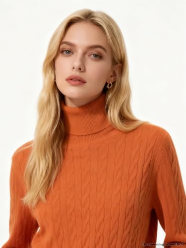 Image of SANGTREE Women's Cable Knit Sweater Long Sleeve Turtleneck Tops | Breathable and Warm Fabric Adapts to Climate Change,Making It Ideal for Autumn,Winter and Transitional Spring Days.