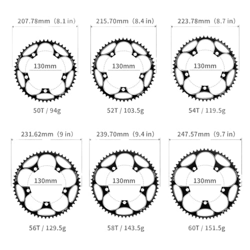 VHXNPCRAO Round Bike Chainring 38T Black, 130BCD Narrow Wide Single Chain Ring, 38T-60T, for 8-12 Speed Road Bike (Black, 38T)