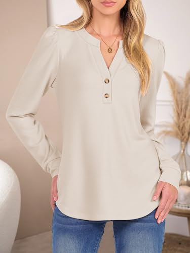 ANRABESS Women's Long Sleeve Henley Tops Waffle Knit Tunics Shirts Dressy Casual Blouses Cute T-Shirts 2025 Fall Outfit4