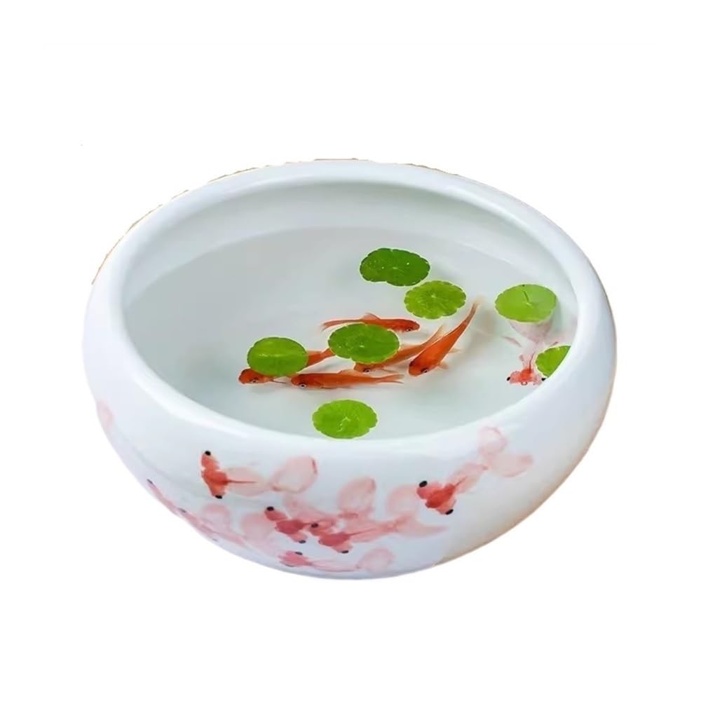 Zbiornik na ryby Ceramiczny akwarium Jingdezhen, ręcznie malowany stolik Fortune, doniczka na karmę dla złotych rybek, okrągła doniczka(24cm)