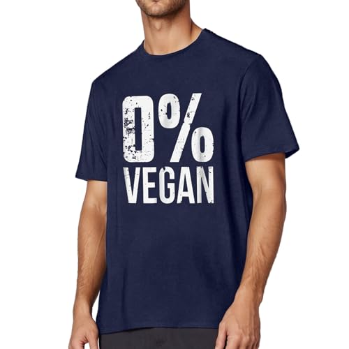 Gefomuofe Men's T-Shirts 0% Vegan Funny Print Casual Shirt BBQ Carnivore T-Shirt Zero Percent Barbecue Short Sleeve Shirt Meme Tops Crew Neck Sports Shirt, navy, S