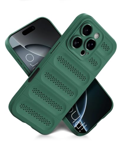 Image of WOW IMAGINE Ultimate Silicone Back Cover Case for iPhone 16 Pro | Heat Dissipation Thin Soft TPU | 360 Camera Protection | Breathable Cooling Holes - Forest Green
