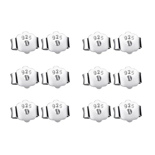 6 Pairs 925 Sterling Silver Earring Backs Replacement Earring Backings for Stud Earring Stoppers for Stud Earrings Secure Earring Backs for Posts