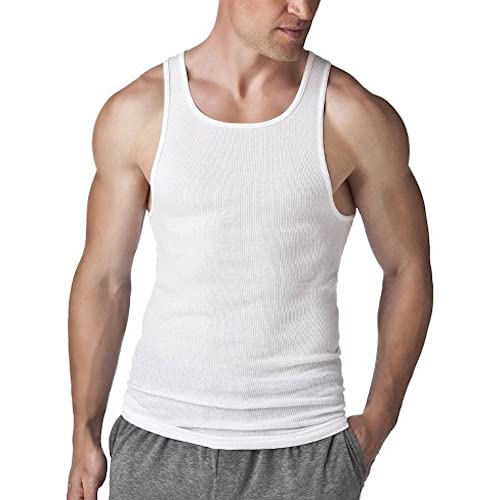 Image of Hanes Men's Tall 100% Cotton Ribbed Tank Tagless Undershirts, Multipack