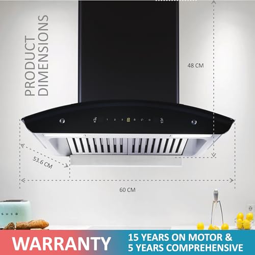 Image of Elica 60 cm 1500 m3 /hr Baffle Filter Autoclean Kitchen Chimney with 15 Years Motor & 5 Years Comprehensive Warranty (WD TBF HAC 60 MS NERO, Touch + Motion Sensor Control, Black)