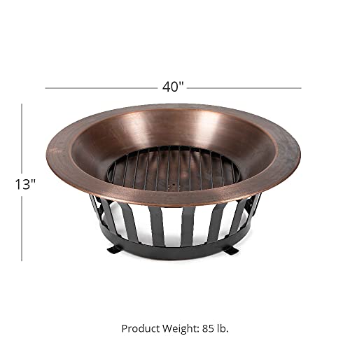 Titan Great Outdoors 40In Copper Outdoor Fire Pit, Solid Steel Base, Made From Very Stylish Copper, Great Lighting, Includes Firepit Iron Tool #TOP1