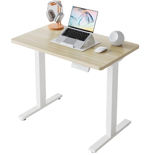 HUANUO 32' Small Electric Standing Desk Adjustable Height, 4 Memory Height Settings, Sit Stand Up Desk for Home Office & Computer Workstation, LightWalnut