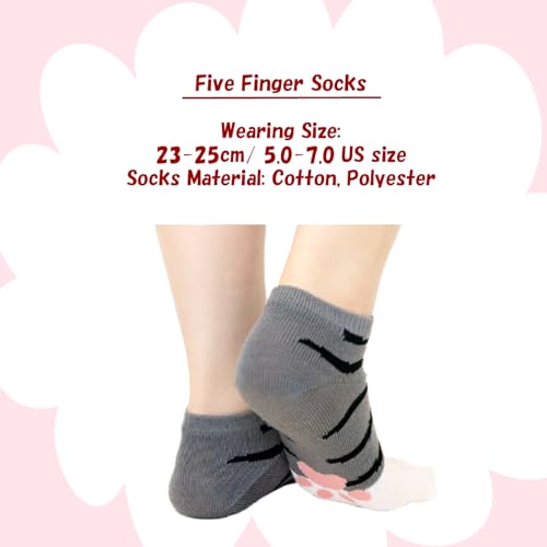 Image of Japanese Cat Design Toe Five Finger Socks (Set of 5 Pairs) Athletic No Show Split Toe Socks Colorful