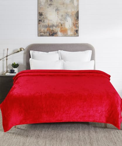 Image of Dream Living Premium Flannel Double Bed Winter Blanket | Winter Bedsheet AC Blanket |Reversible Lightweight 300 TC Cozy Soft for Bed, Sofa, Couch, Travel & Camping| 220X230 Cm - Maroon