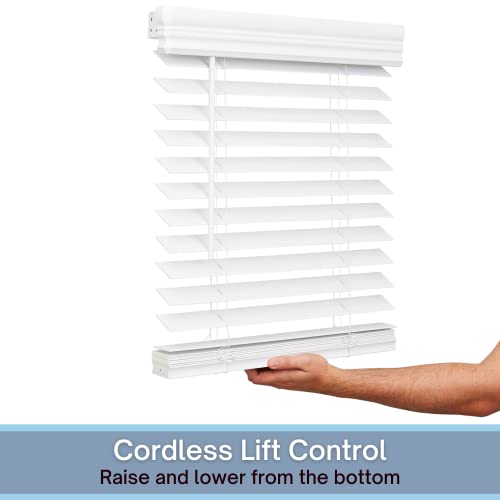 Lotus & Windoware Cordless, 2 Inch Faux Wood Blind, 11" Wide X 72" Long, Smooth, Bright White #TOP1