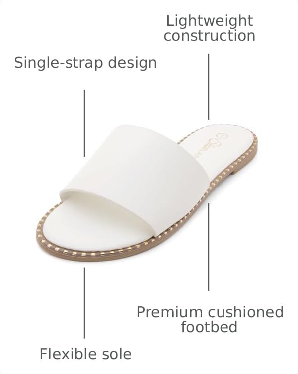 Image of Shoe Land Flat Sandals for Women - Slip-On Slides with Cushioned Footbed | Comfortable Dressy & Casual Open Toe Summer Sandals for Beach, Travel & Everyday Wear