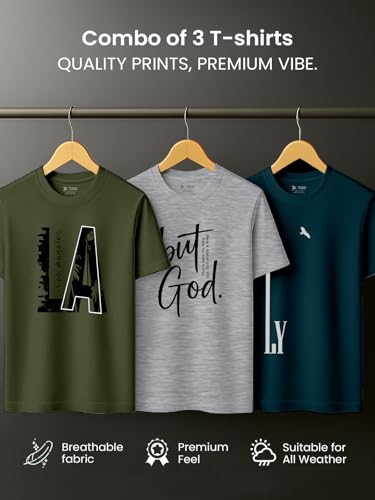 Image of XENOVAURBAN Men's Printed T-Shirt Combo Pack of 3 | Regular Fit Cotton Tshirts for Man - PRNT3