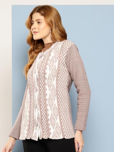 Image of Aarika Womens Winter Wear Maroon Colour Geometric Woolen Cardigan