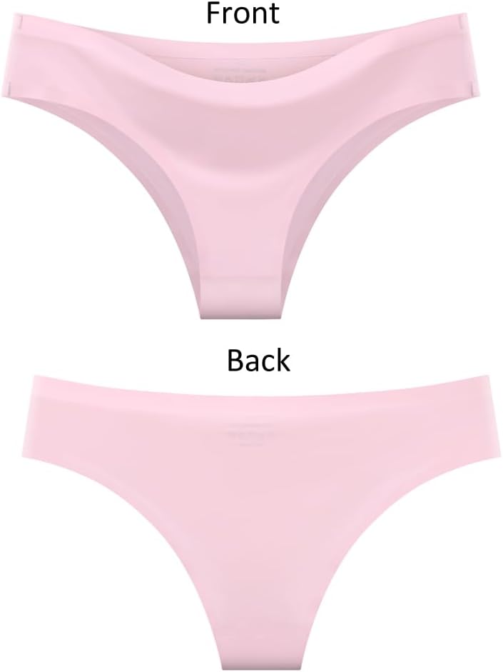 Women's Soft Seamless Bikini Cut Underwear Ladies 6 Pack Ice Silk No Show Hipster Low Rise Half Back Invisible Panties (US, Alpha, Large, Regular, Regular, 6Colors-1) - Image 4